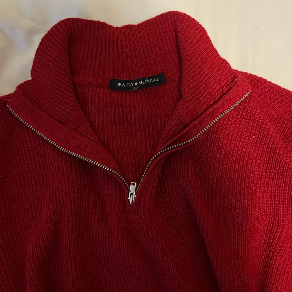 Brandy Melville Men's Zip-Up Sweater in Red